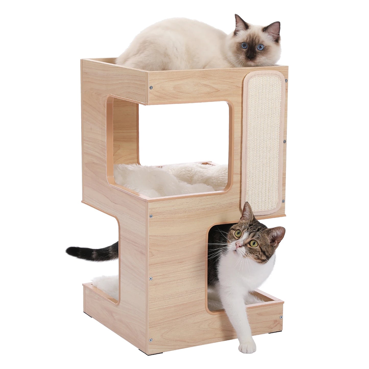 PAWZ Road Wood Cat Condo House Bed With Scratching Pad