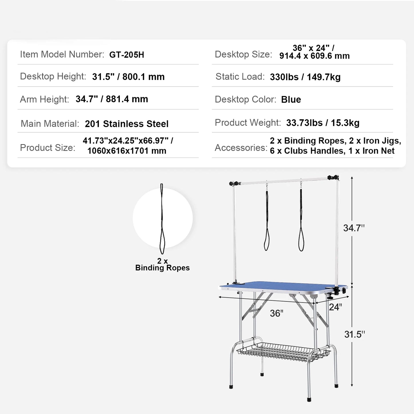 SucceBuy Pet Grooming Table Two Arms Clamp Station
