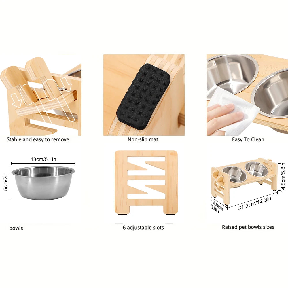 Elevated Adjustable Pet Feeder Stand With 2 Stainless Steel Bowls