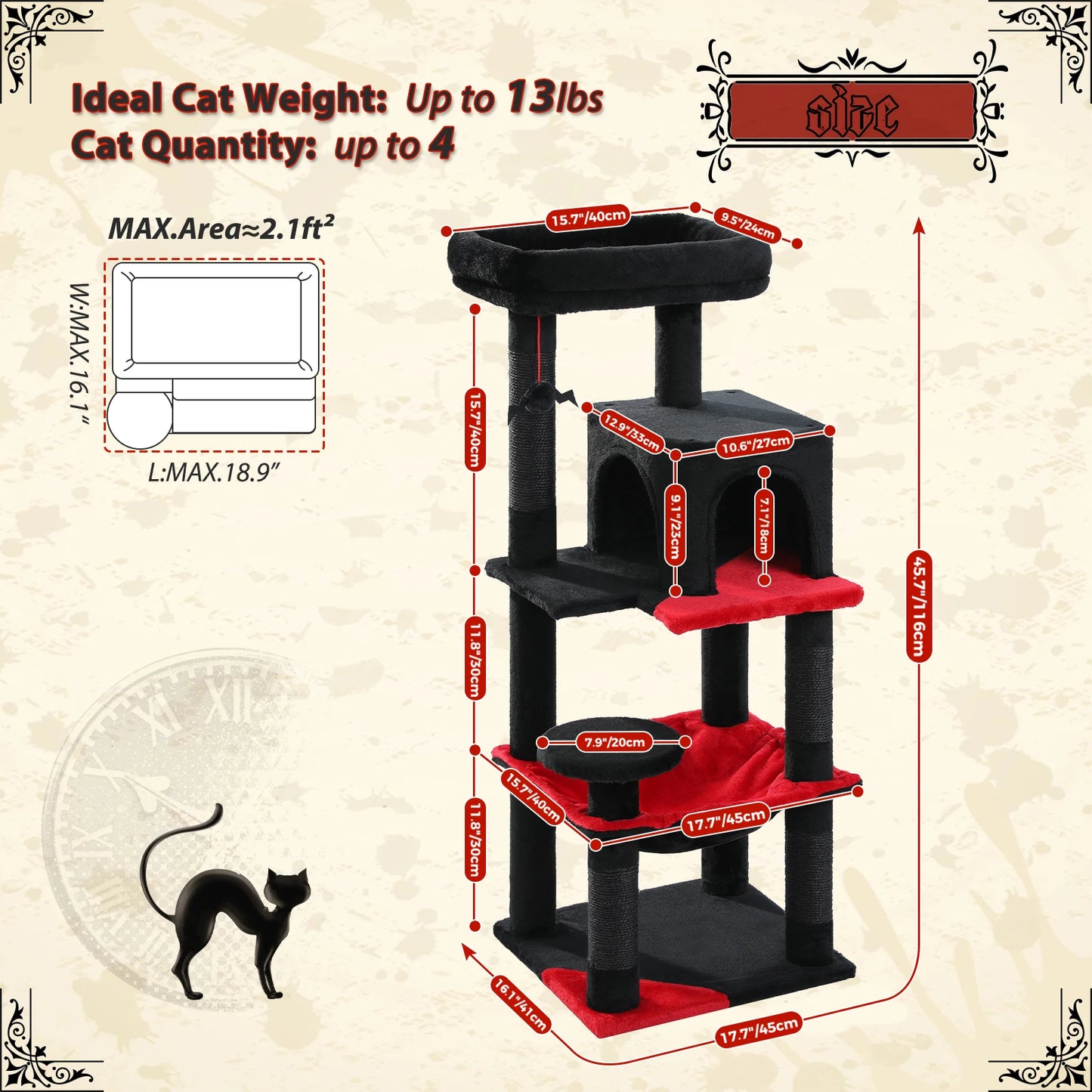 PAWZ Road Gothic Cat Tree Indoor Cats Five Tier Hammock