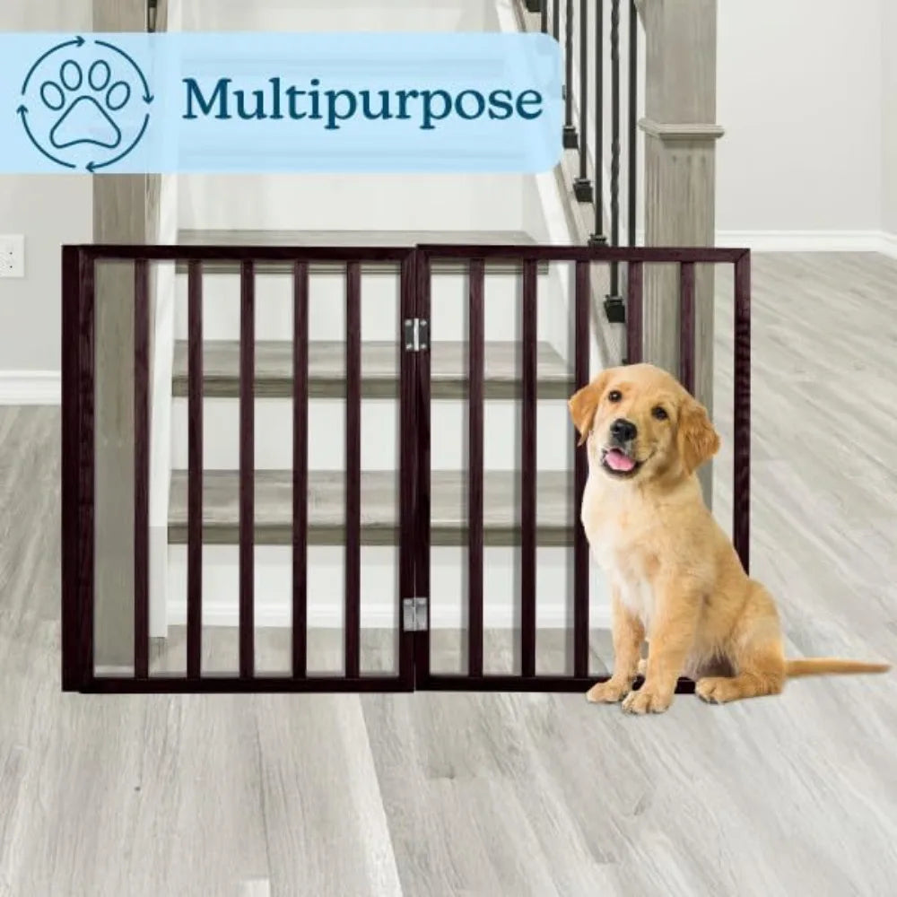 Wooden Freestanding Accordion Pet Gate For Doorways And Stairs
