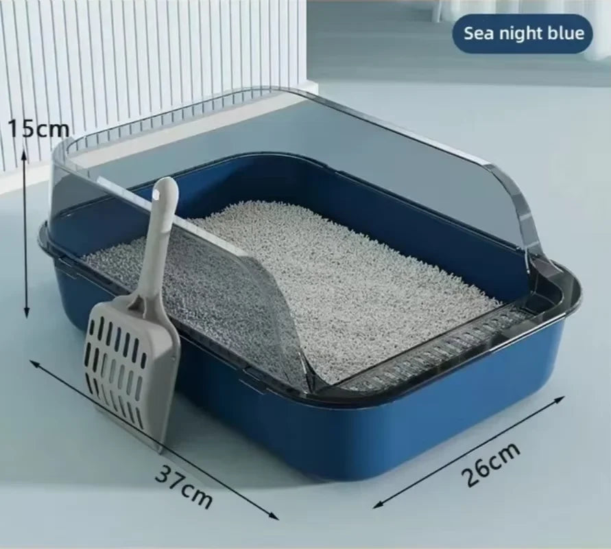 Semi-Enclosed Cat Litter Box Splashproof Kitten Tray Indoor Use