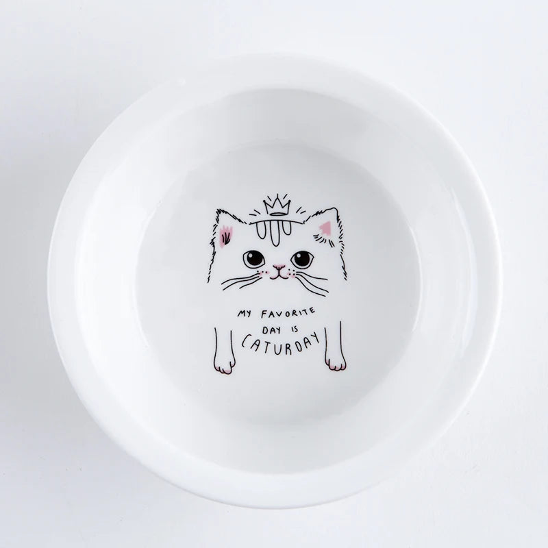 Ceramic Cat And Dog Dual Bowl Set With Wooden Stand