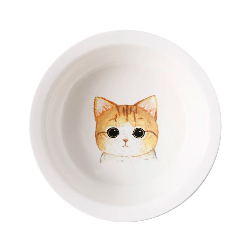 Ceramic Cat And Dog Food Bowl With Wooden Stand For Eating And Drinking