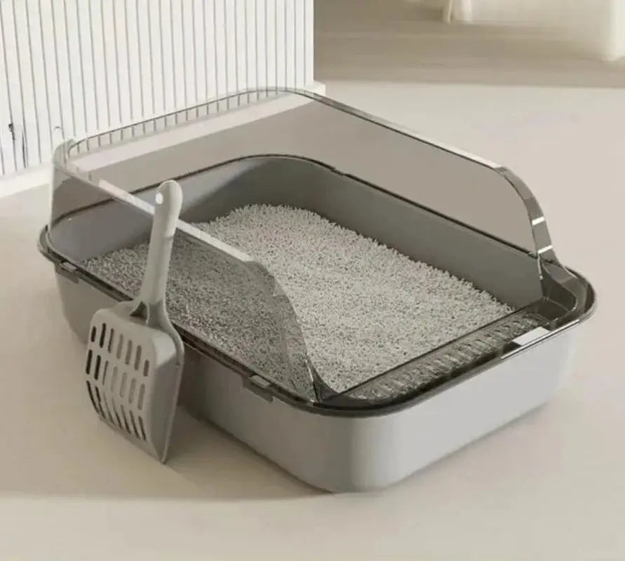 Semi Enclosed Cat Litter Box Splashproof Kitten Toilet Tray Indoor