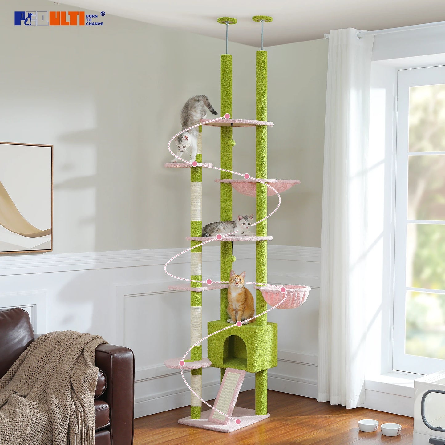 PETEPELA Cactus Cat Tree Floor to Ceiling Tower Condo