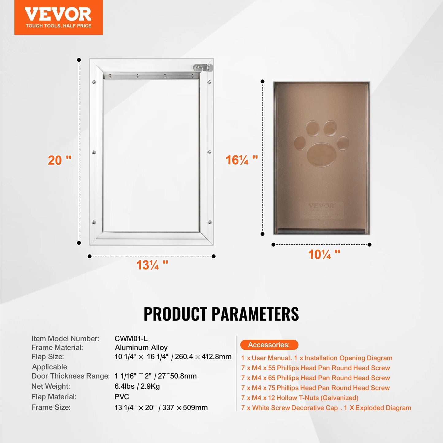 Pet Door Aluminum Frame With Lock And Flap System Weatherproof