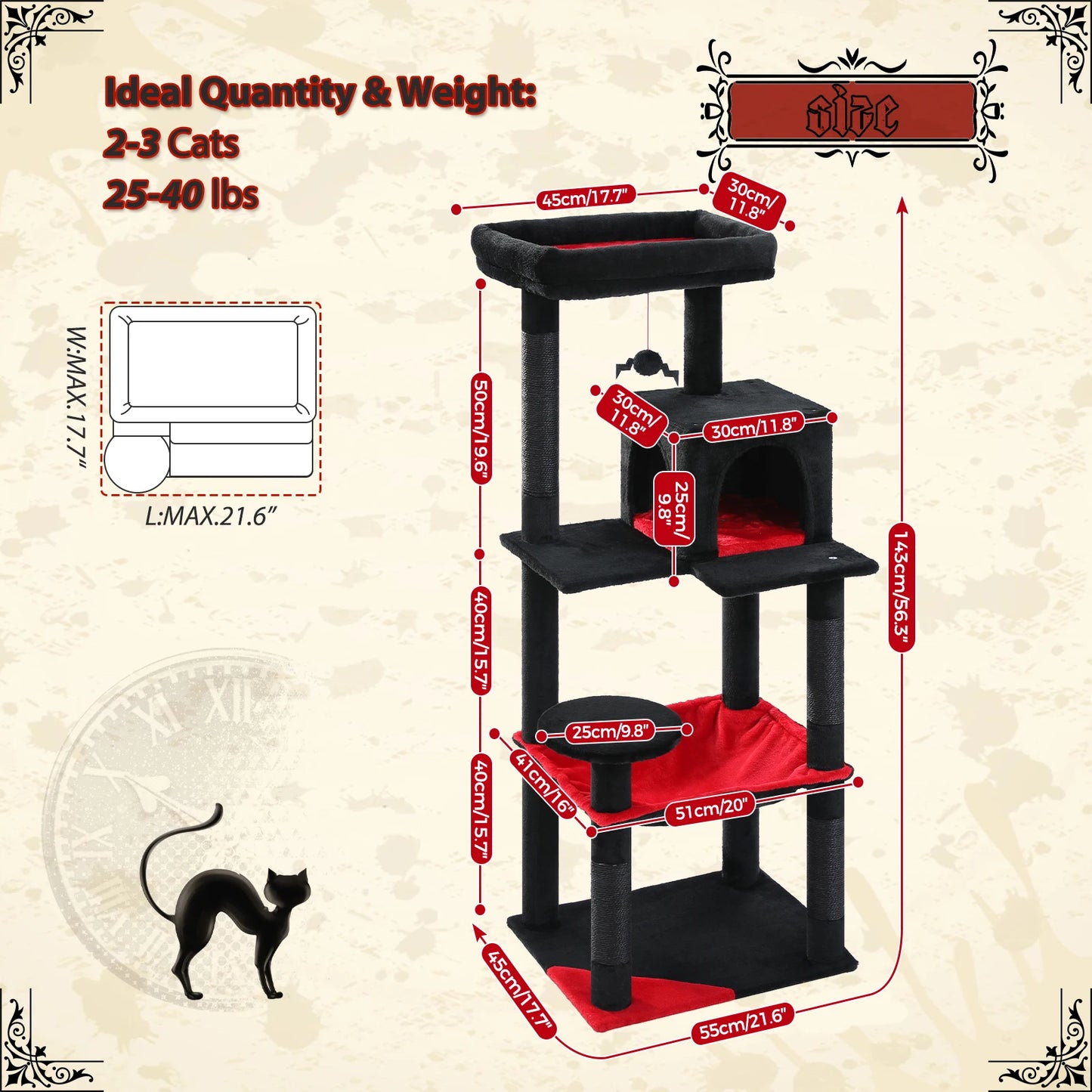 PAWZ Road Gothic Cat Tree Indoor Cats Five Tier Hammock