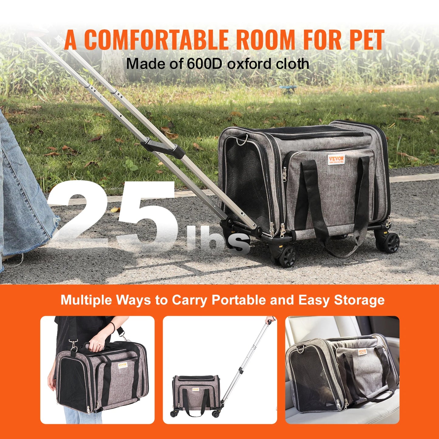 Breathable Pet Carrier Backpack With Telescopic Handle And Wheels For Travel