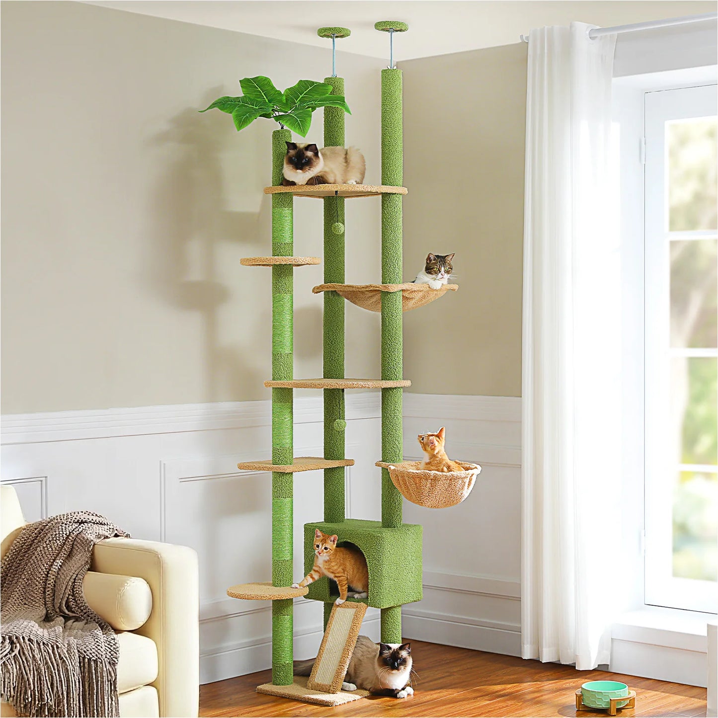PAWZ Road Height Adjustable Wooden Cat Tree With Large Hammock
