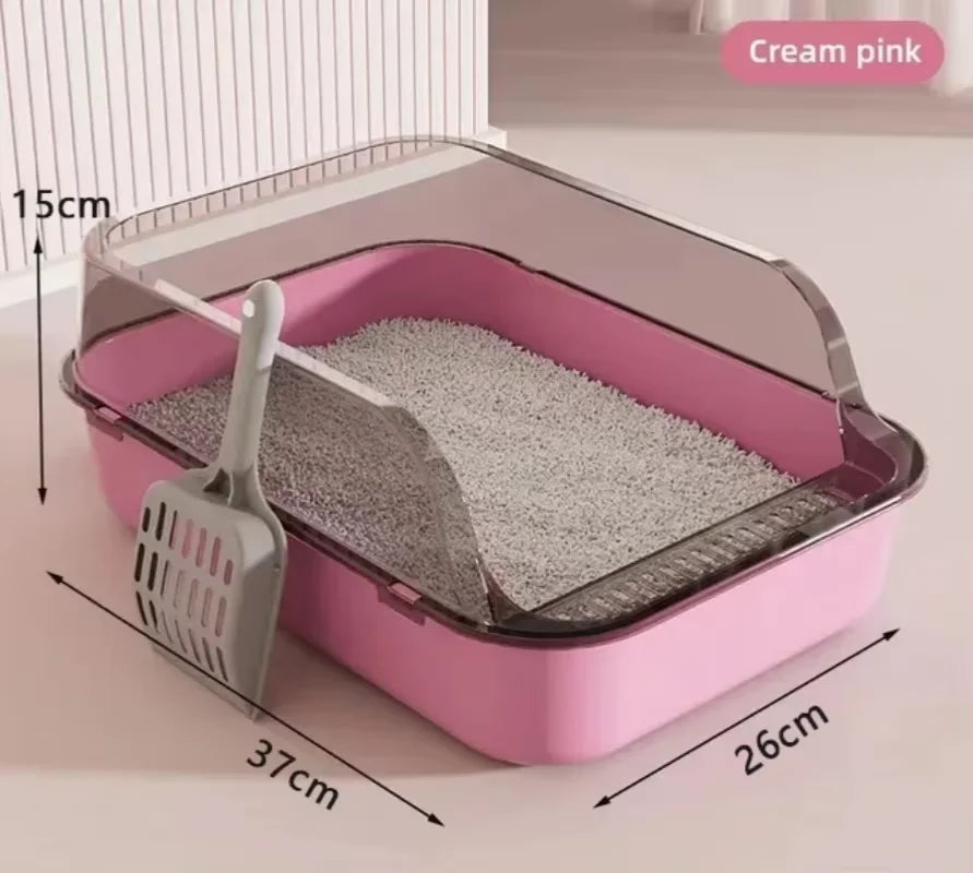 Semi-Enclosed Cat Litter Box Splashproof Kitten Tray Indoor Use