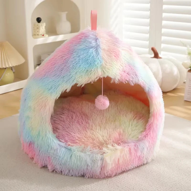 Winter Plush Pet Bed Lounger With Soft Velvet Cushion