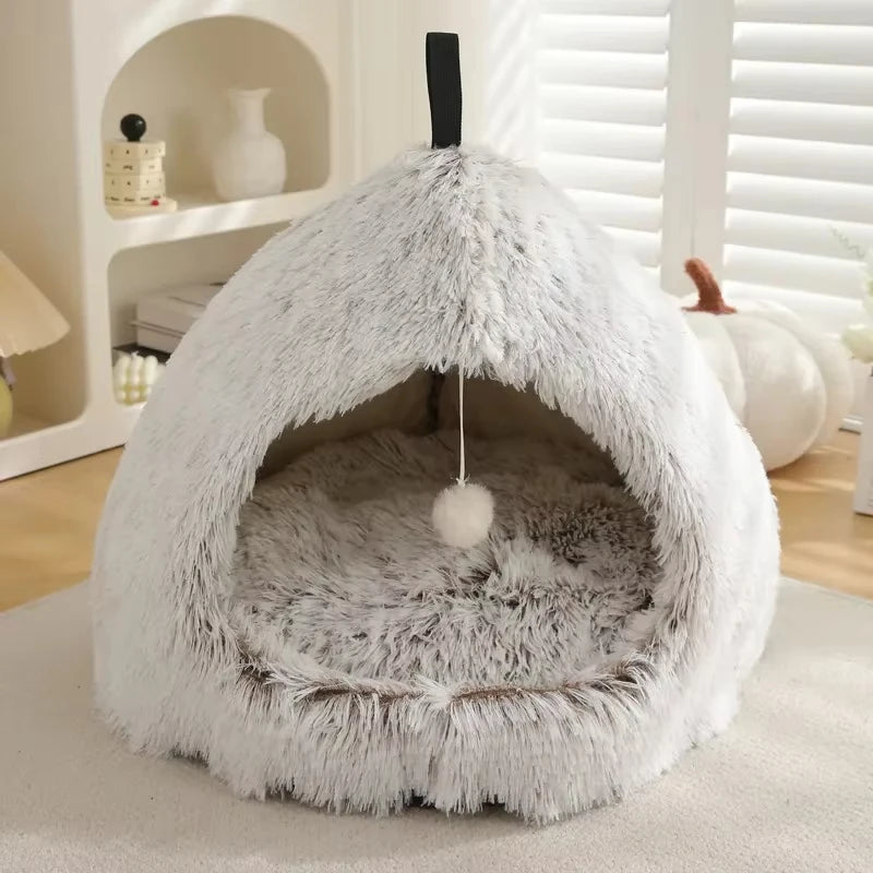 Winter Plush Pet Bed Lounger With Soft Velvet Cushion
