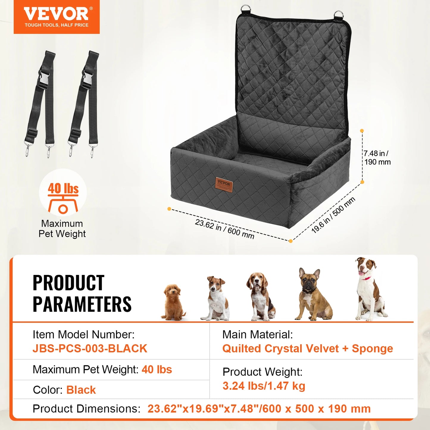 SucceBuy Dog Car Seat Waterproof Booster With Clip On Leash