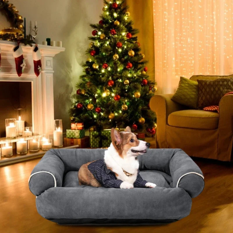 Soft Plush Dog Bed Sofa With Anti Slip Plastic Bottom For Deep Sleep