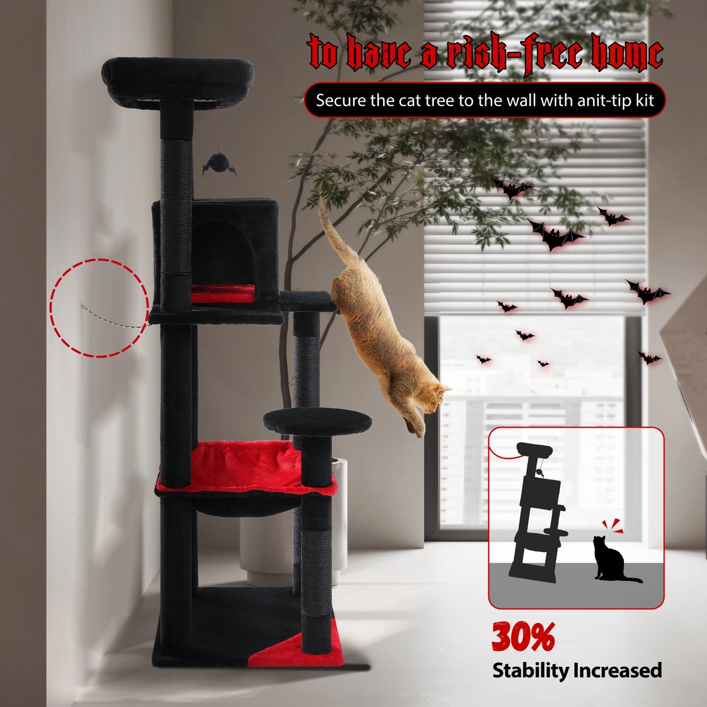 PAWZ Road Gothic Cat Tree Indoor Tower With Large Hammock And Scratching Post