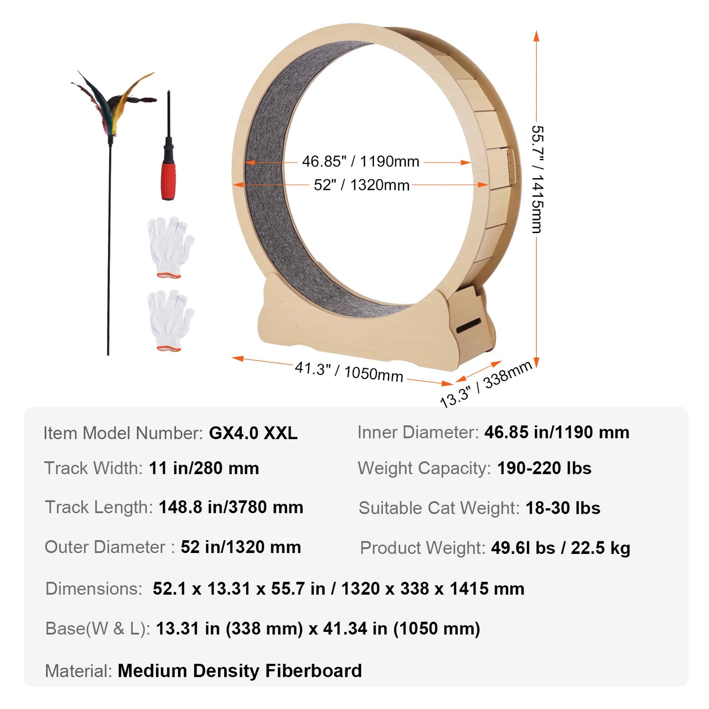 Wooden Cat Exercise Wheel For Indoor Running Detachable Carpet