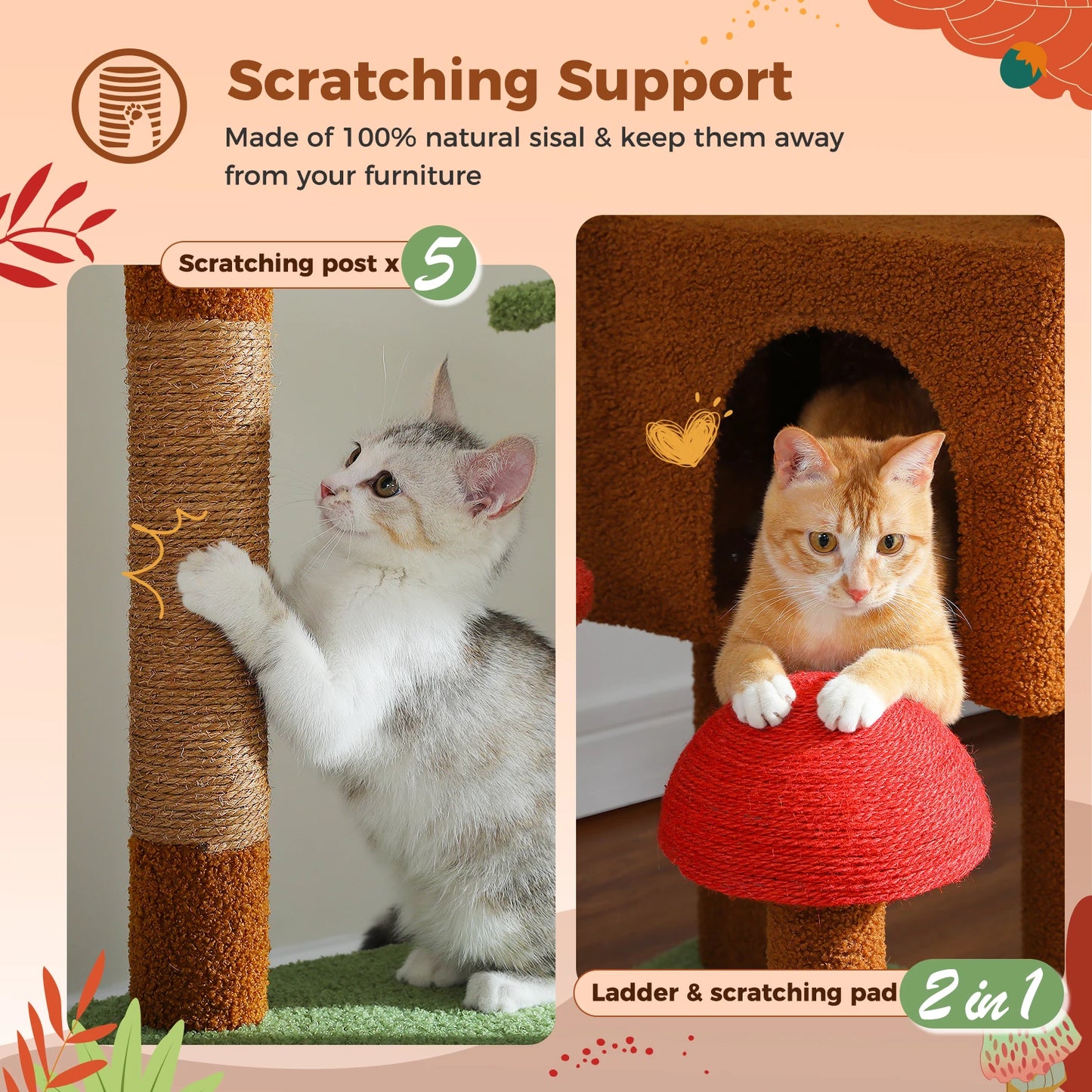 PETEPELA Floor To Ceiling Cat Tree Tower With Condo Cozy Hammock Scratching Post