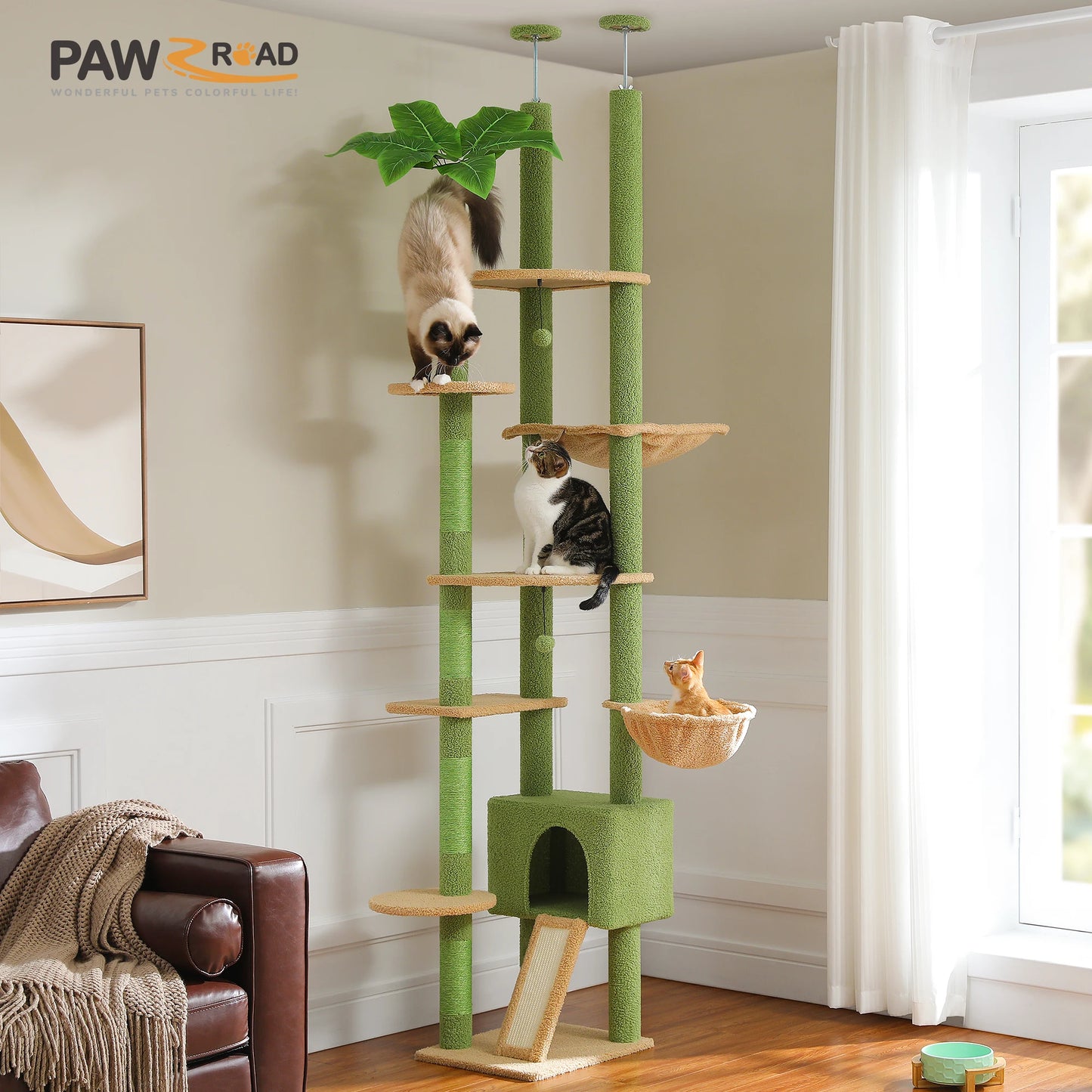 PETEPELA Cactus Cat Tree Floor To Ceiling Tower With Hammock