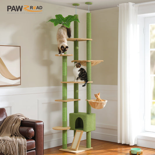 PETEPELA Cactus Cat Tree Adjustable Floor to Ceiling Tower with Condo Hammock