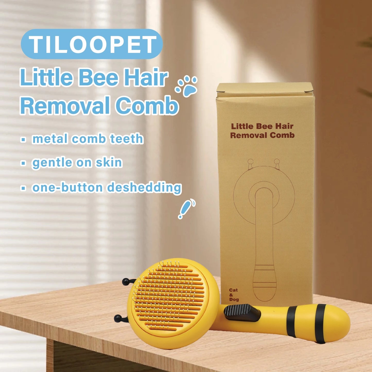 Bee Shaped Silicone Tip Hair Removal Comb For Dogs Ergonomic Handle
