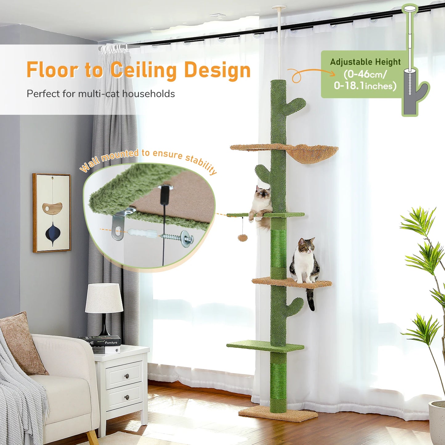PAWZ Road Cat Tree Tower Cactus Climbing Post Hammock