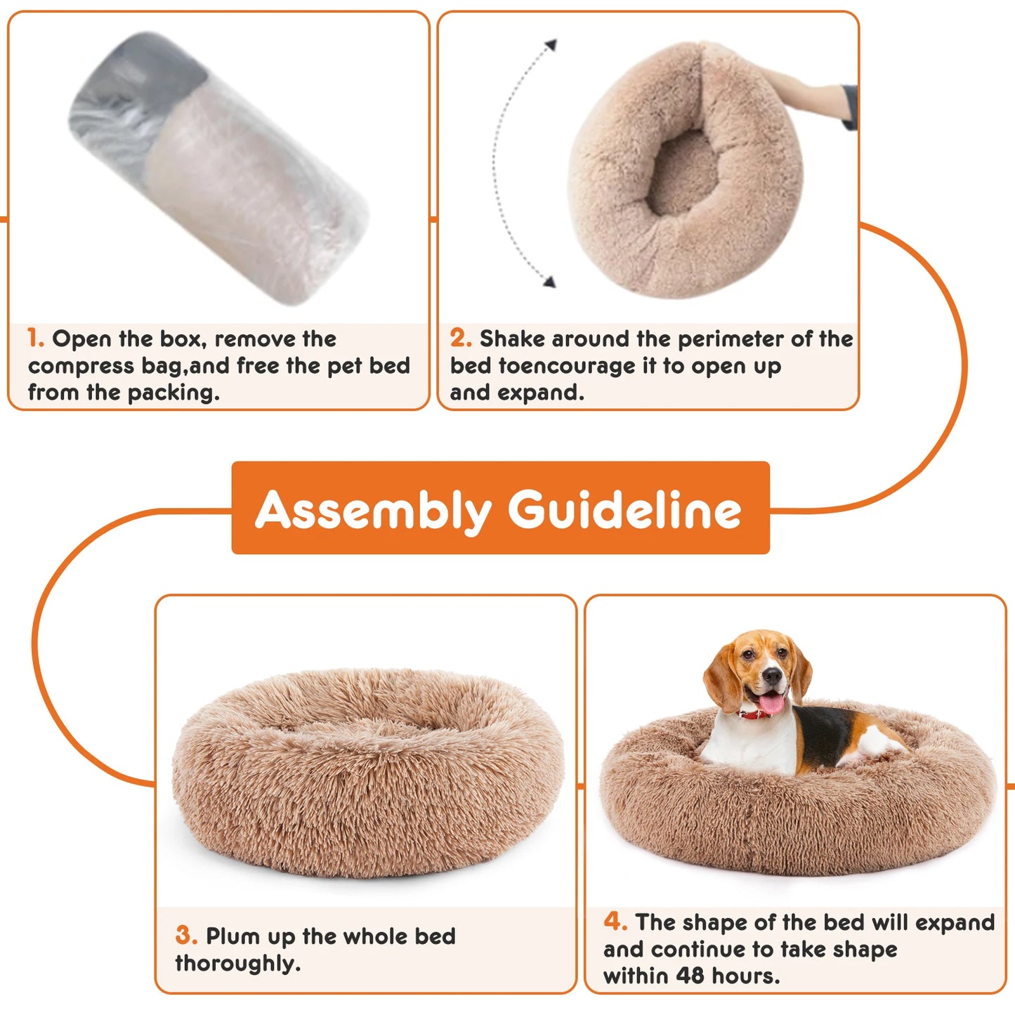JHK Calming Round Dog Bed With Anti-Slip Plush Faux Fur