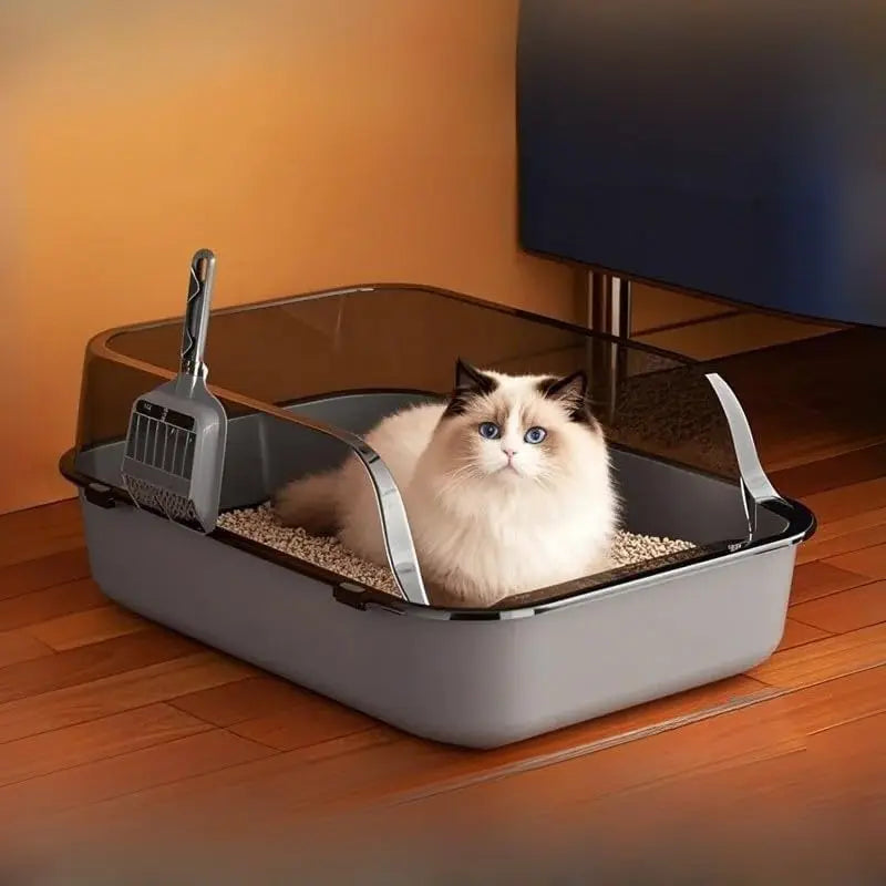 Semi-Enclosed Cat Litter Box Splashproof Kitten Tray Indoor Use