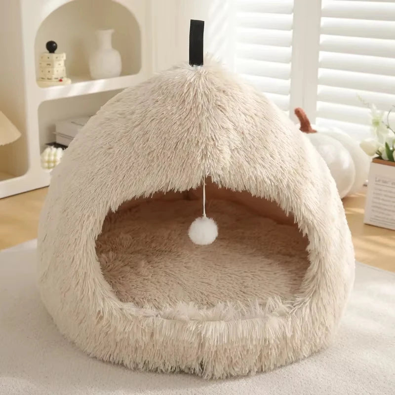 Winter Plush Pet Bed Lounger With Soft Velvet Cushion