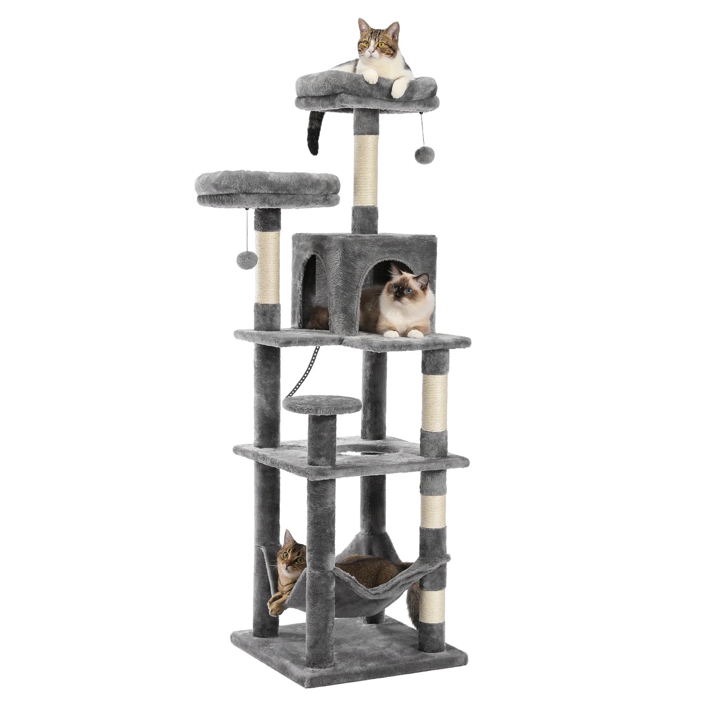 PEQULTI Multi-Level Cat Tree With Scratching Posts And Cozy Hammock