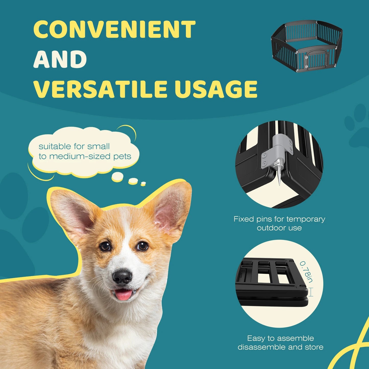 JHK Plastic Dog Playpen Six Panel Foldable Pet Fence