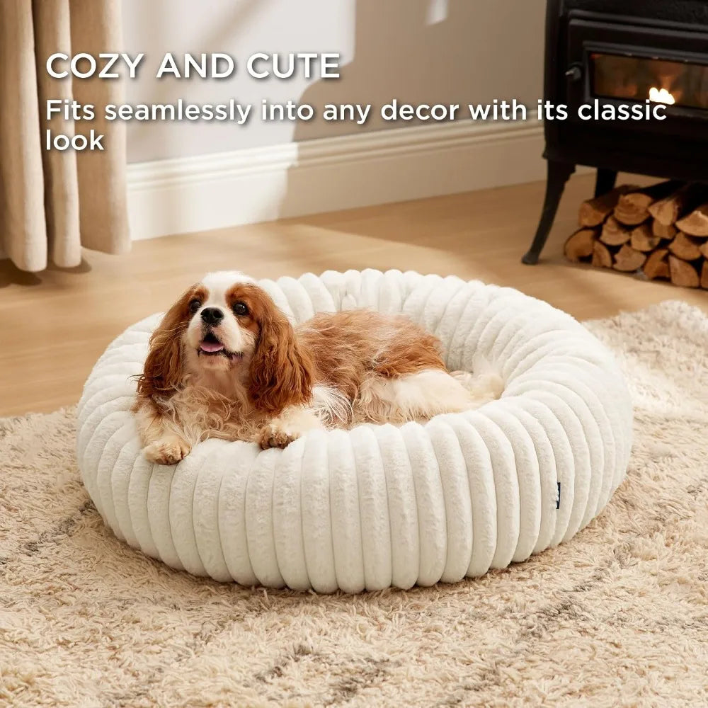 Donut Dog Bed With Washable Faux Fur Corduroy Fleece
