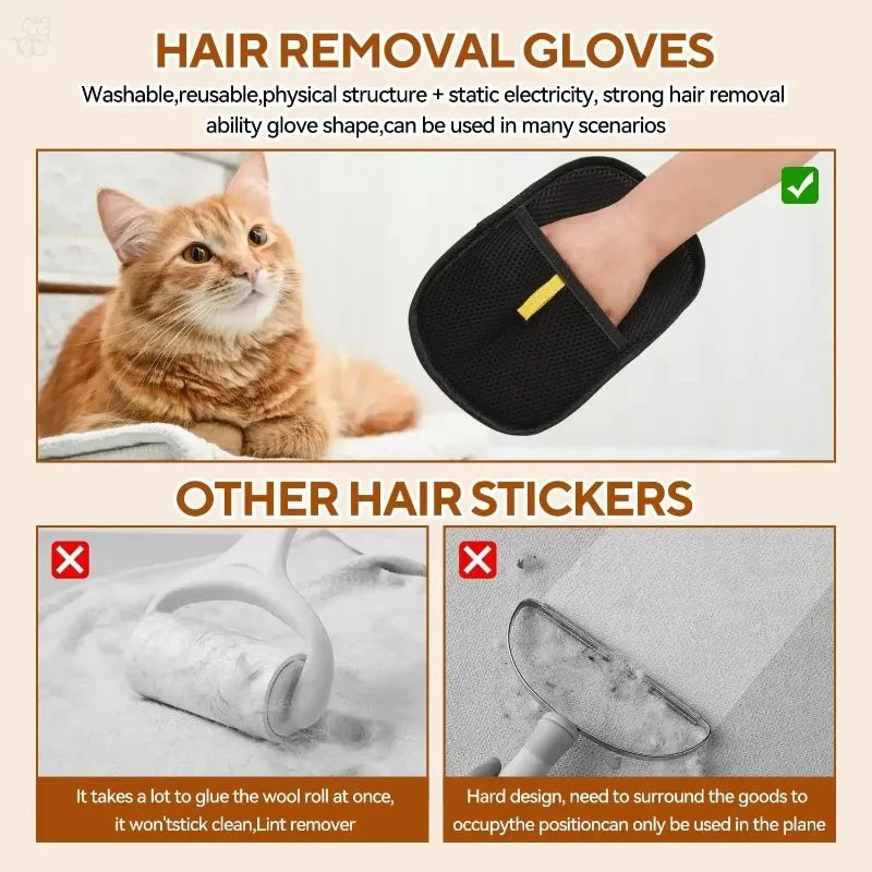 Pet Hair Removal Mitts Gloves Reusable Static Grooming for Pets