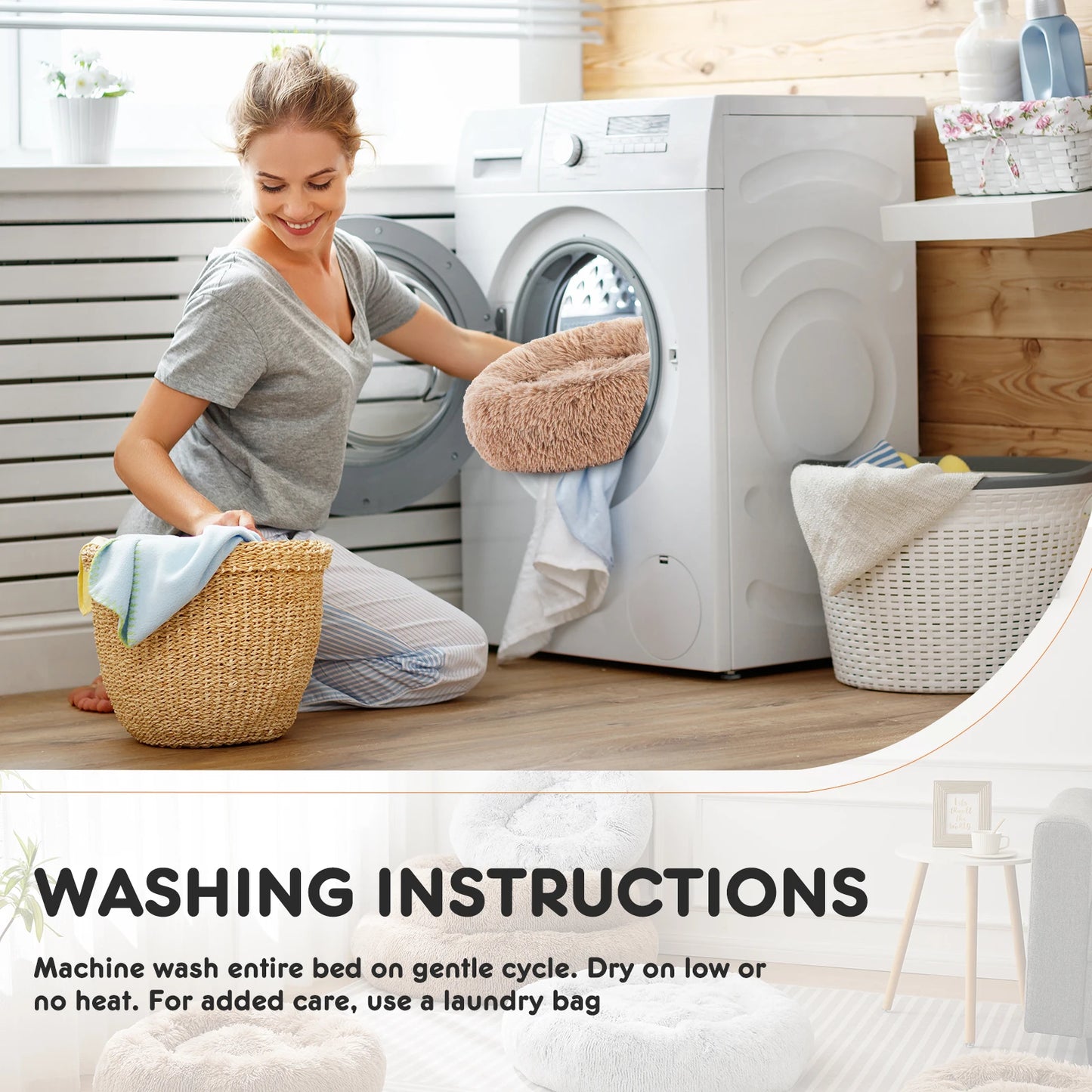 JHK Calming Plush Dog Bed Anti Slip Fluffy Faux Fur