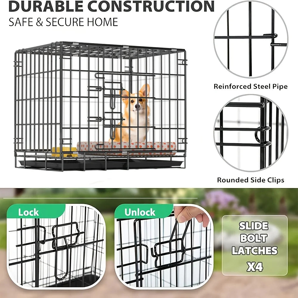 Metal Pet Cage For Dogs And Cats Foldable Leakproof Tray
