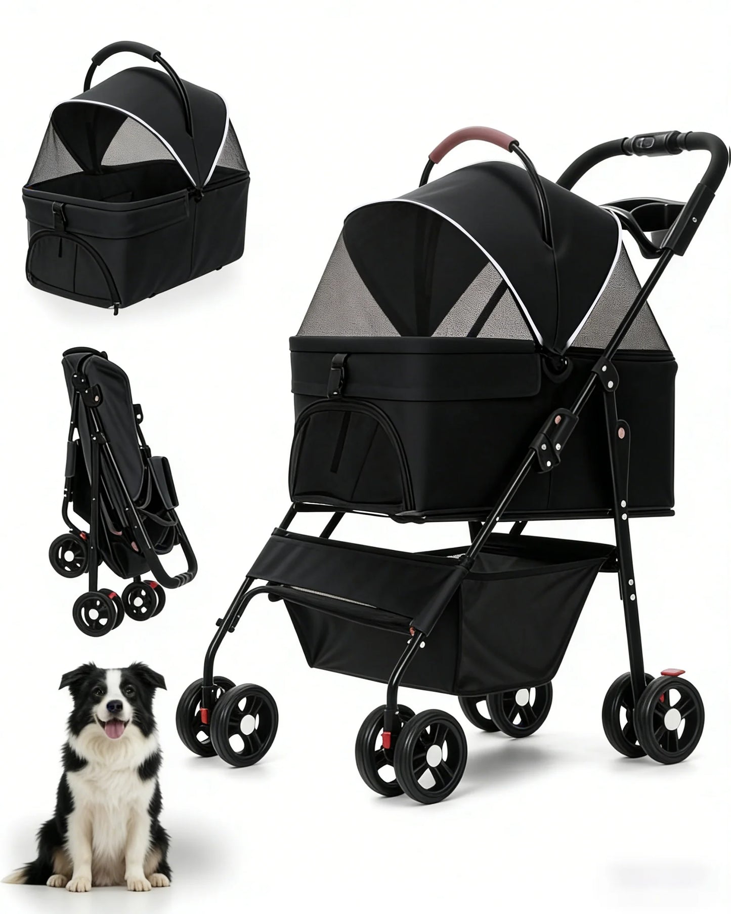 Cabusatly 2-In-1 Pet Stroller For Dogs And Cats Removable Carrier