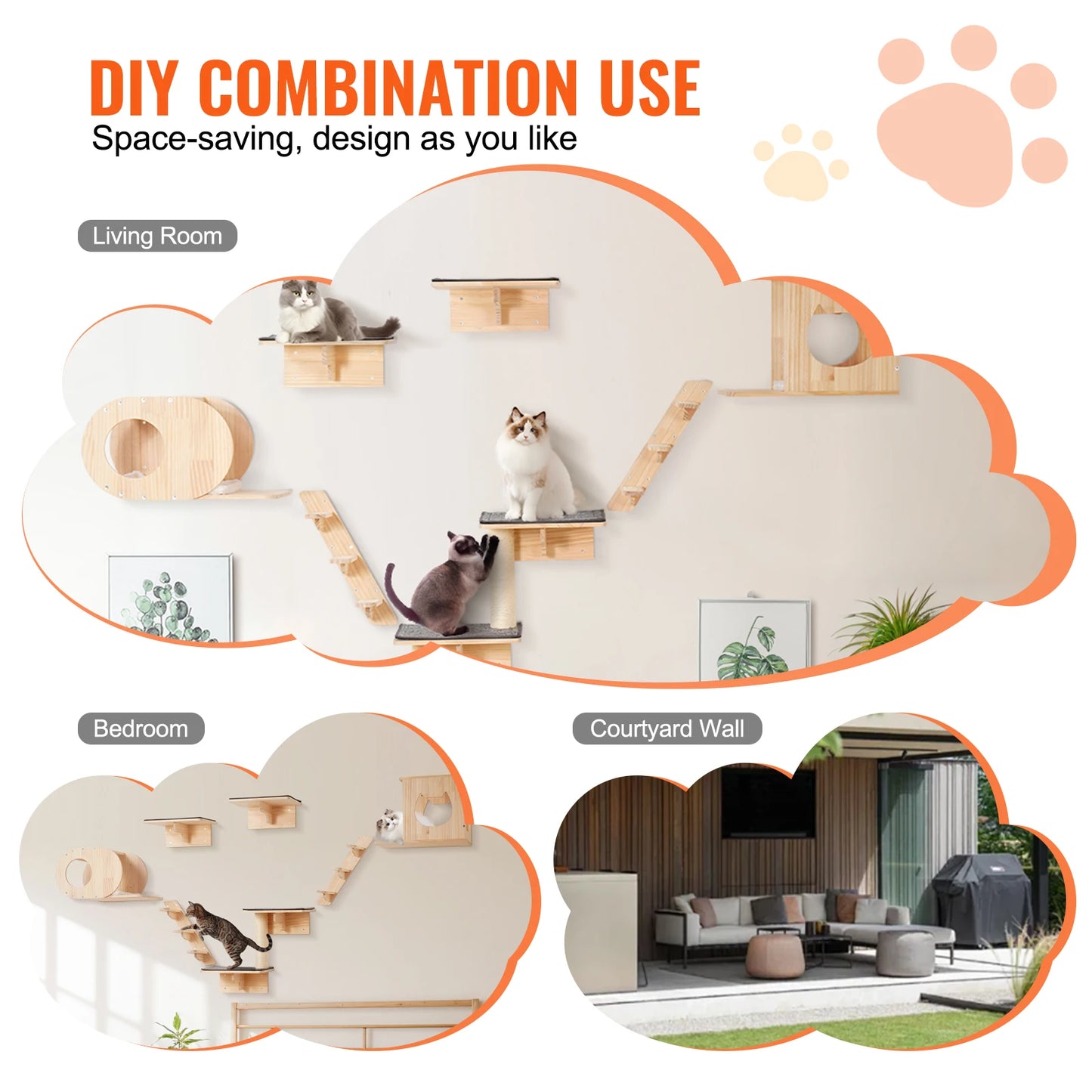 SucceBuy Wall Mounted Cat Shelves And Cat Tree Furniture
