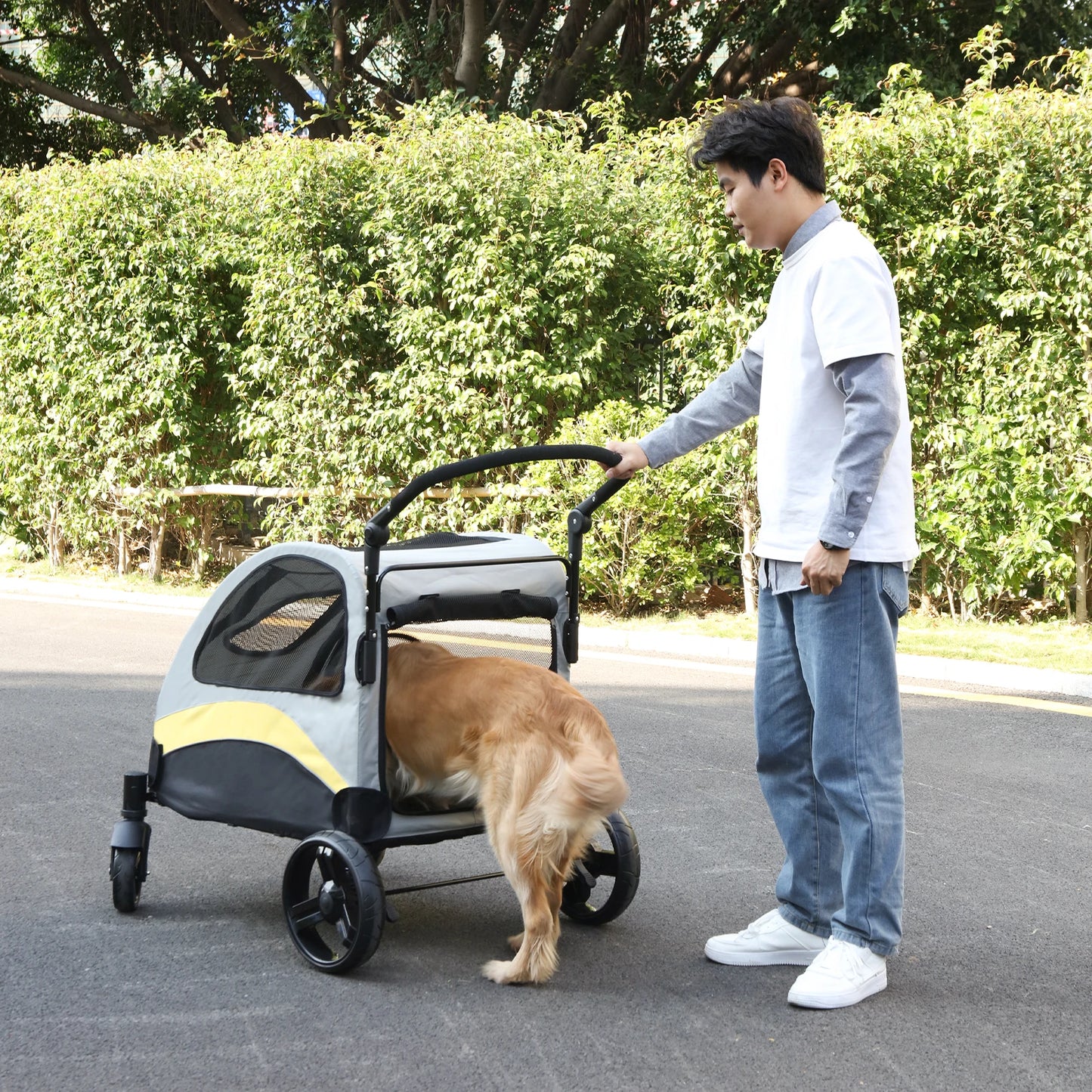 Portable Dog Stroller Four Wheels Foldable Travel Carrier For Pets