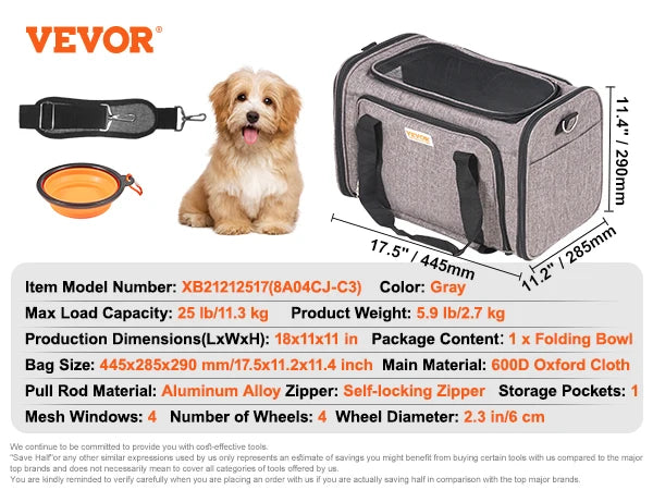 Breathable Pet Carrier Backpack With Telescopic Handle And Wheels For Travel
