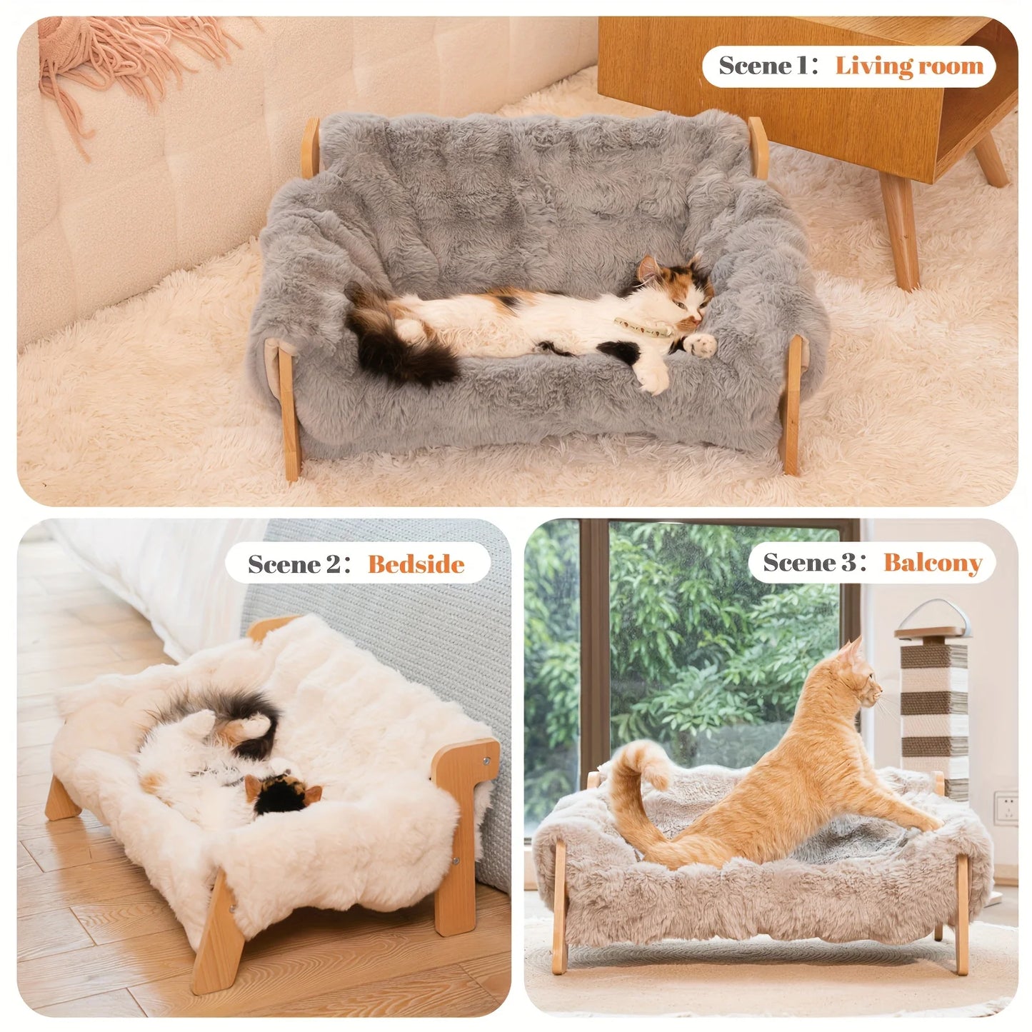 Raised Solid Wood Pet Couch Bed For Cats And Canines