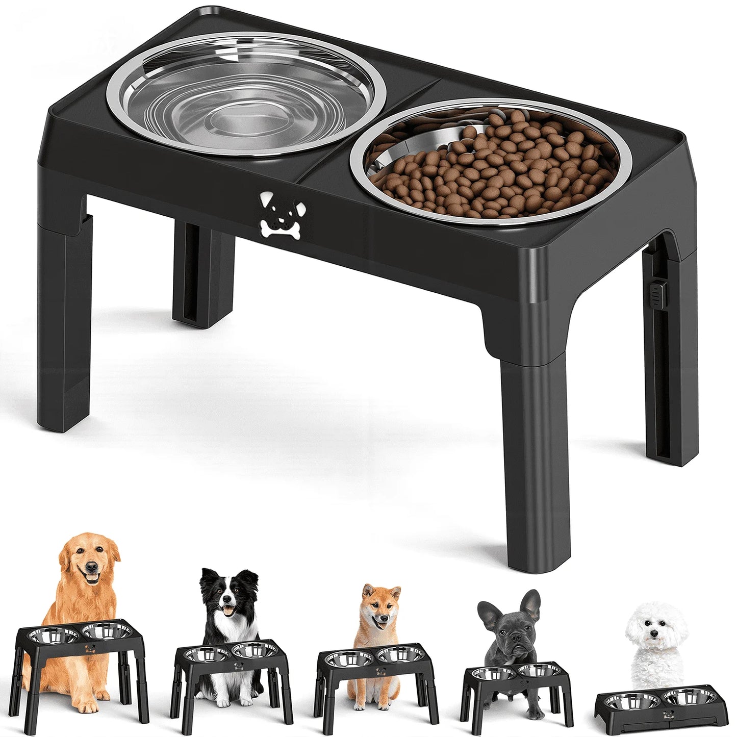 Elevated Dog Bowls With Adjustable Heights And Stainless Steel Bowls