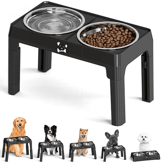 Elevated Dog Bowls With Adjustable Heights And Stainless Steel Bowls