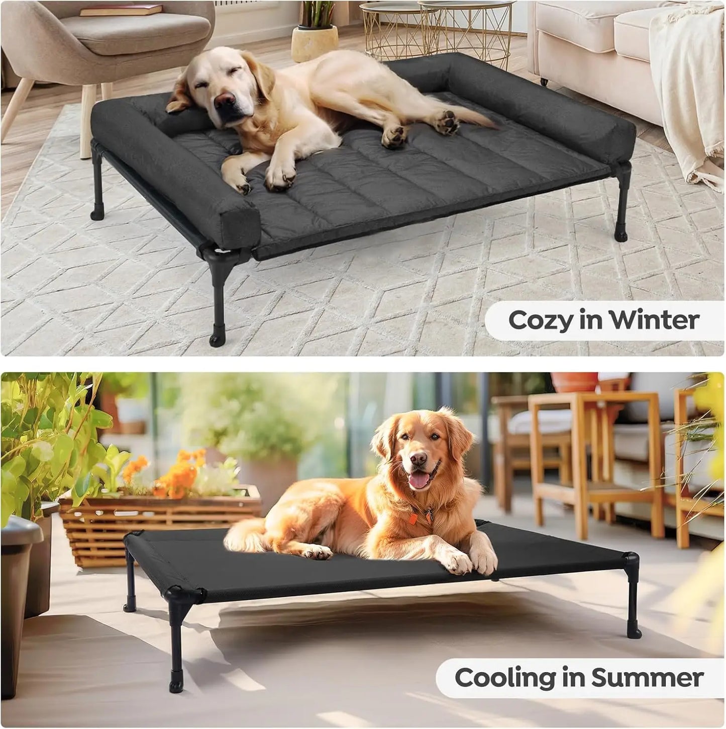 Cooling Elevated Dog Bed With Removable Waterproof Bolster Cushion Mat