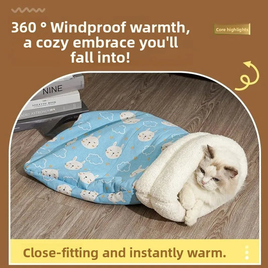 Cat Nest Winter Warmth Semi Enclosed Sleeping Bag For Cats