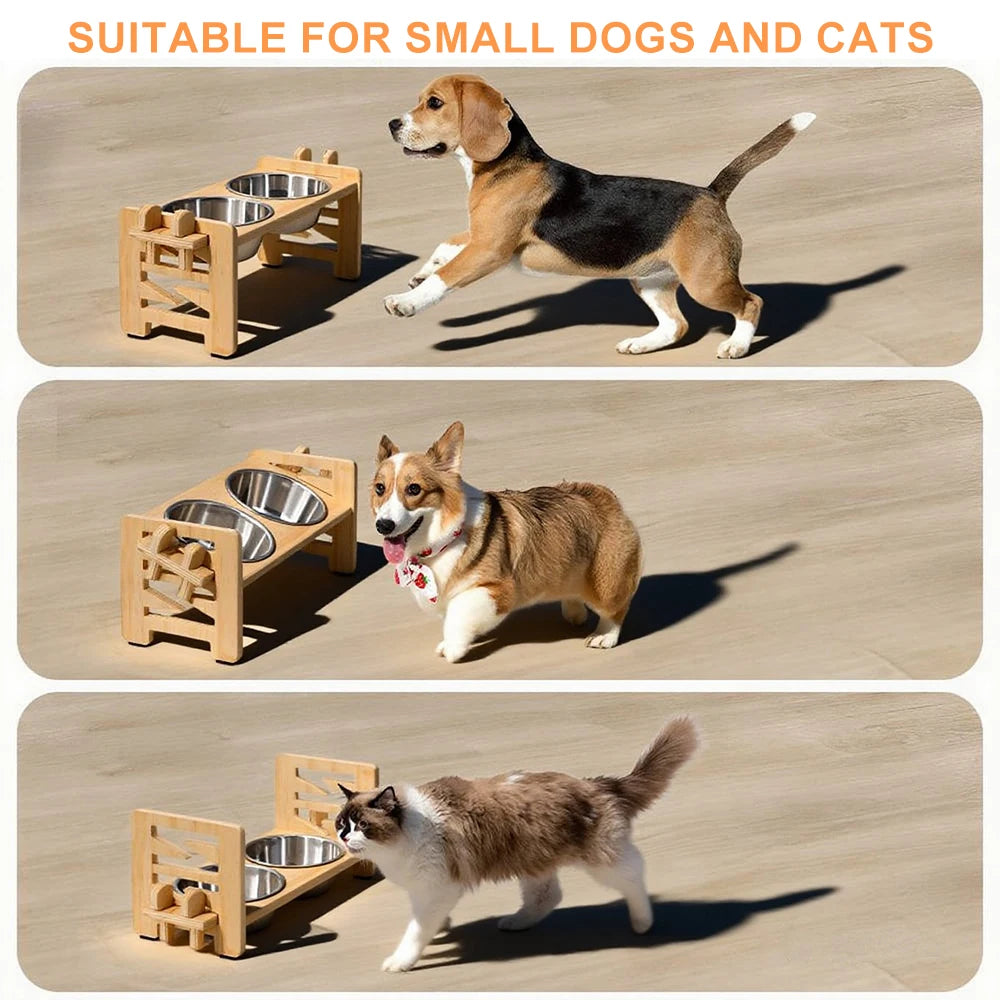 Elevated Adjustable Pet Feeder Stand With 2 Stainless Steel Bowls