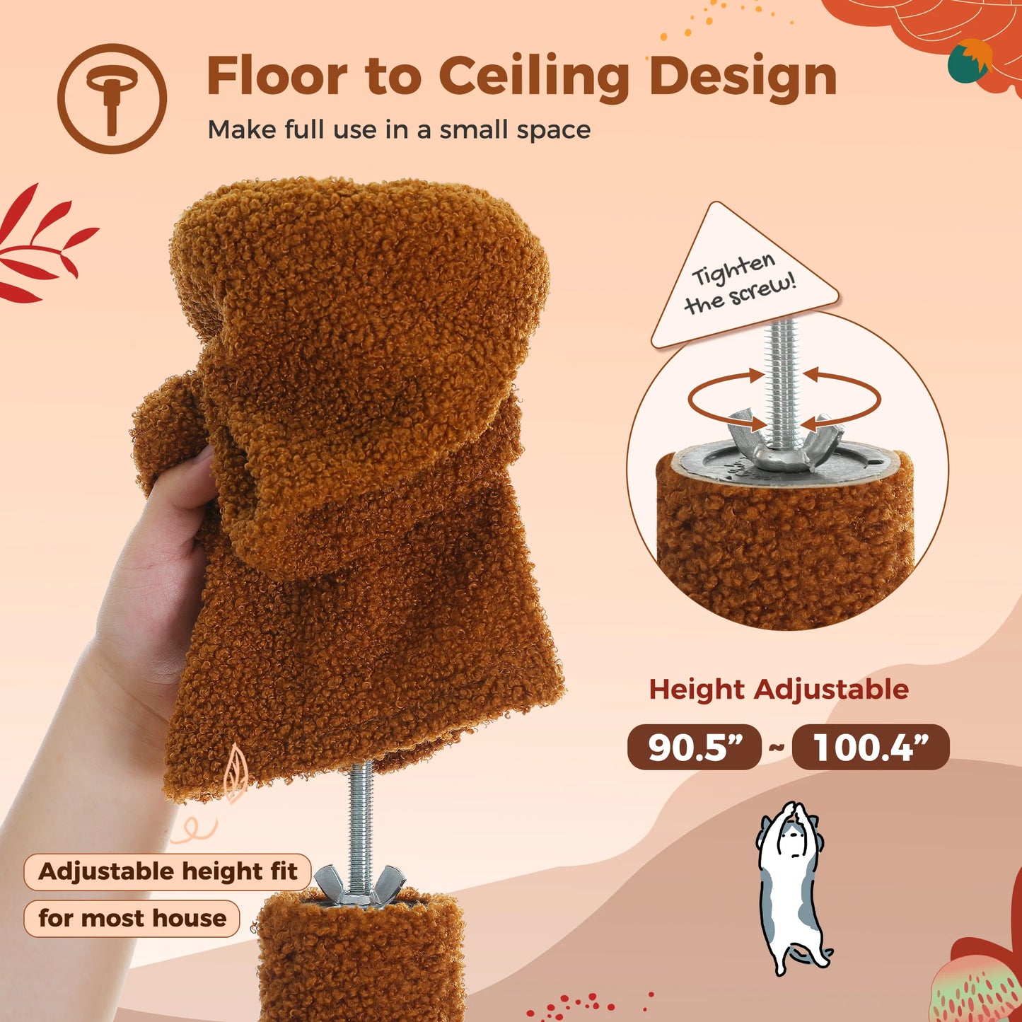 PETEPELA Floor To Ceiling Cat Tree Tower With Condo Cozy Hammock Scratching Post