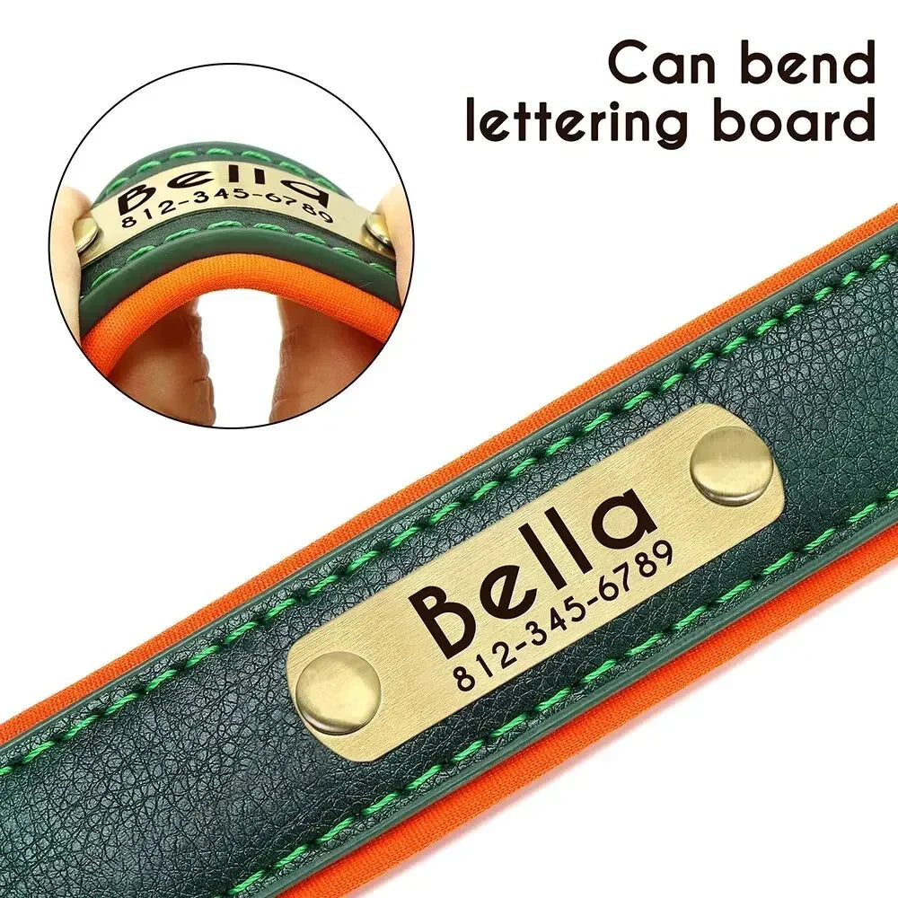 COOYOMOO Personalized Leather Dog Collar With Engraving And Padded Nameplate