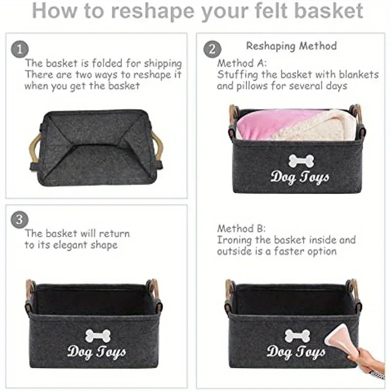 Fleece Dog Toy Box Storage Organizer Basket For Pets