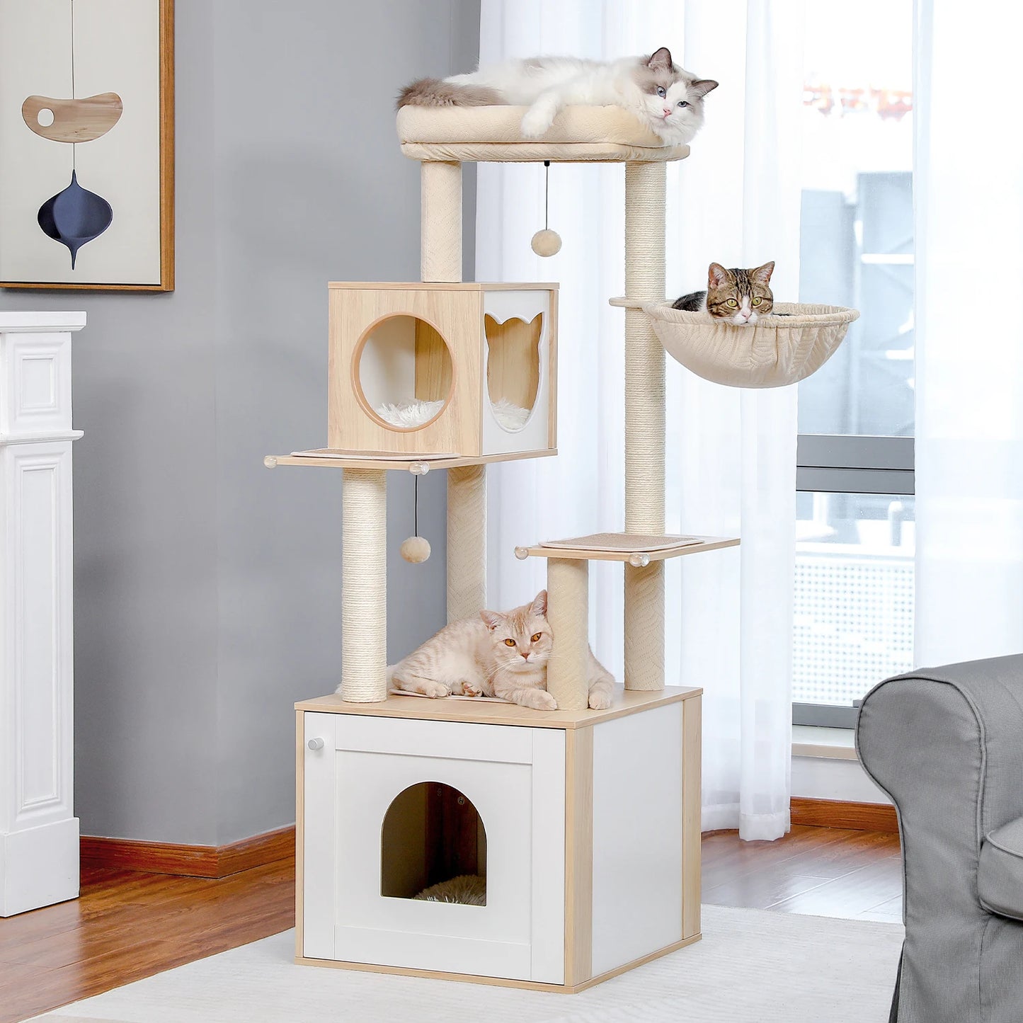 PAWZ Ro Multilevel Cat Tree With Scratching Posts And Toys