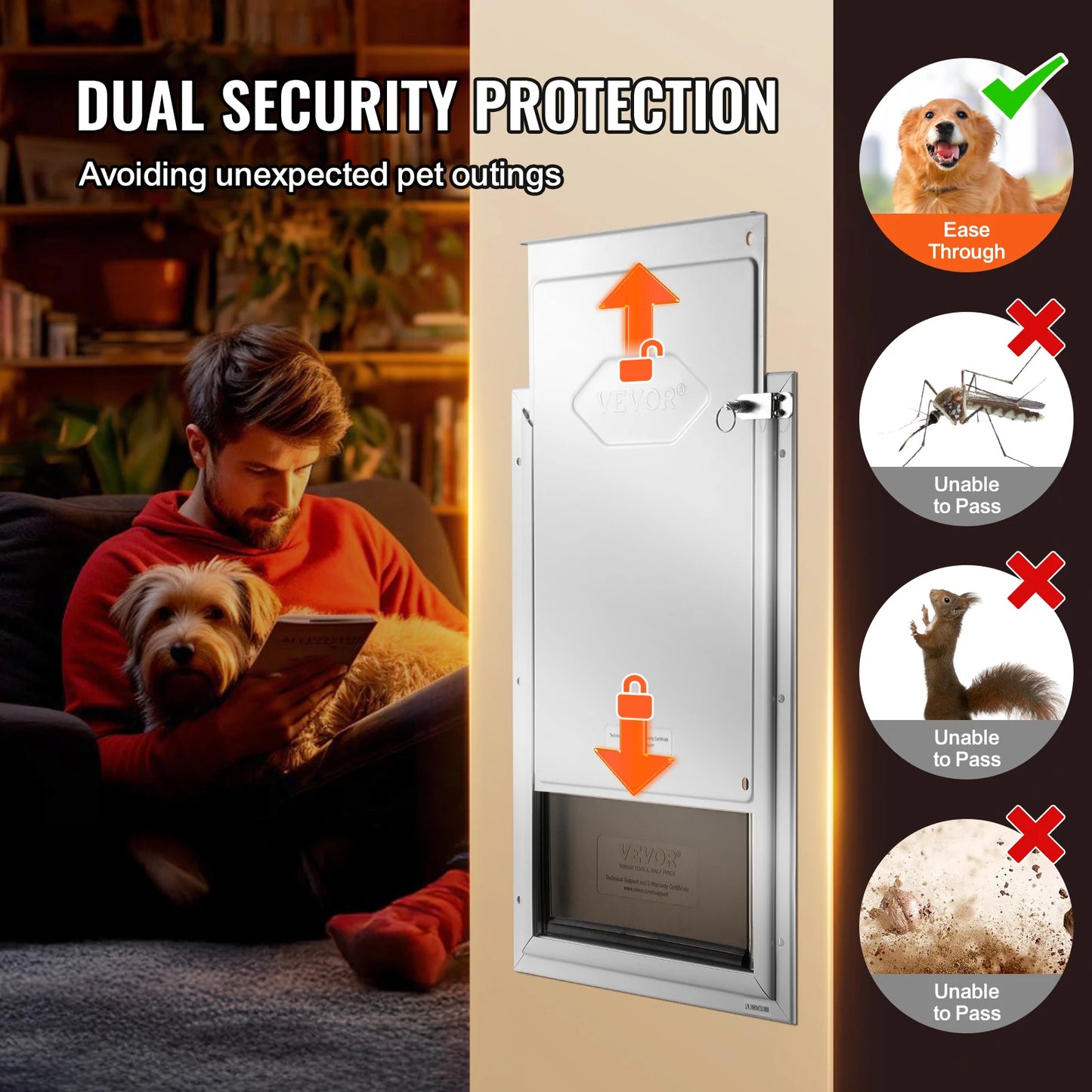 Pet Door Aluminum Frame With Lock And Flap System Weatherproof